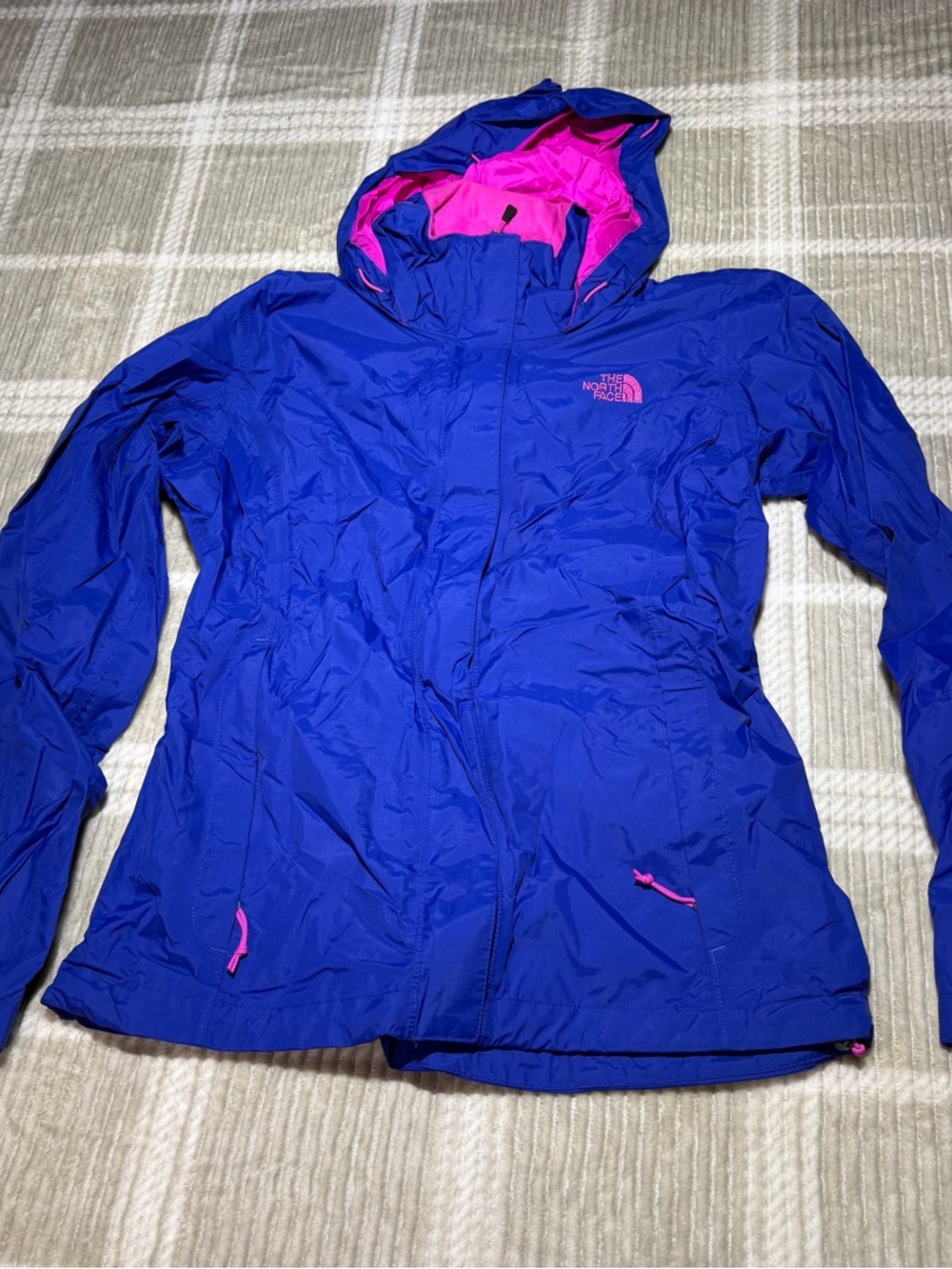 The North Face Women's Electric Blue Hooded Shell with Pink Accents